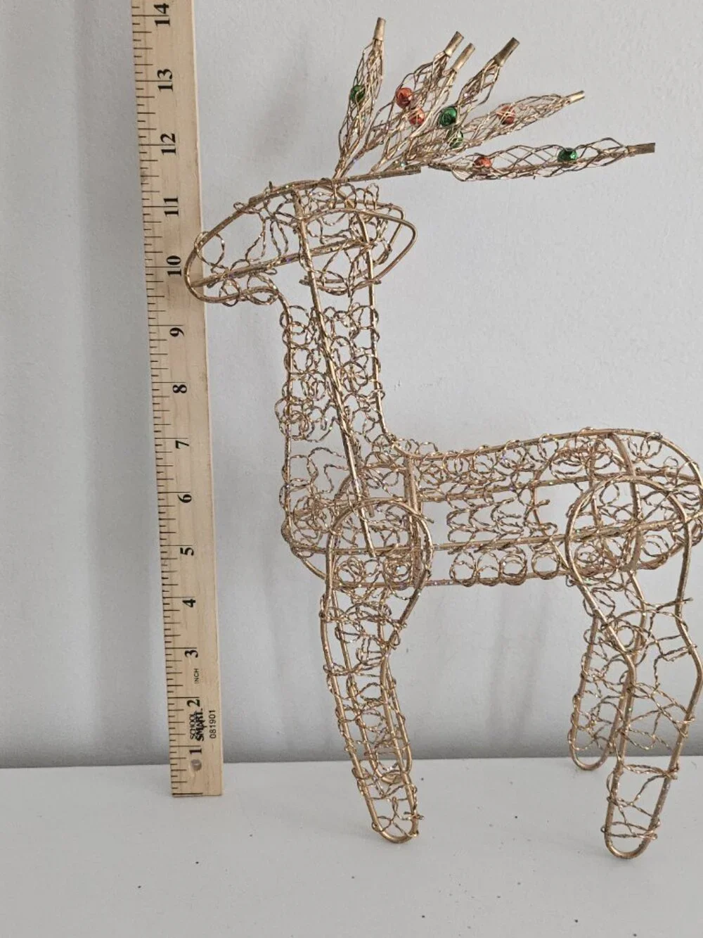 Gold Tone Wire Reindeer with Jingle Bell Antlers
